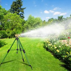 Impact Tripod Sprinkler, Heavy Duty Lawn Sprinklers with 360° Roating Brass Head for Garden, Farm, Adjustable Flow